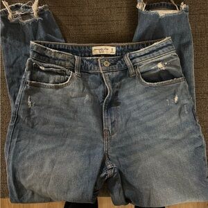 Abercrombie & Fitch Women's Straight Leg Distressed Blue Jeans